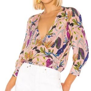 Tanya Taylor Multicolor Floral Wrap Blouse
